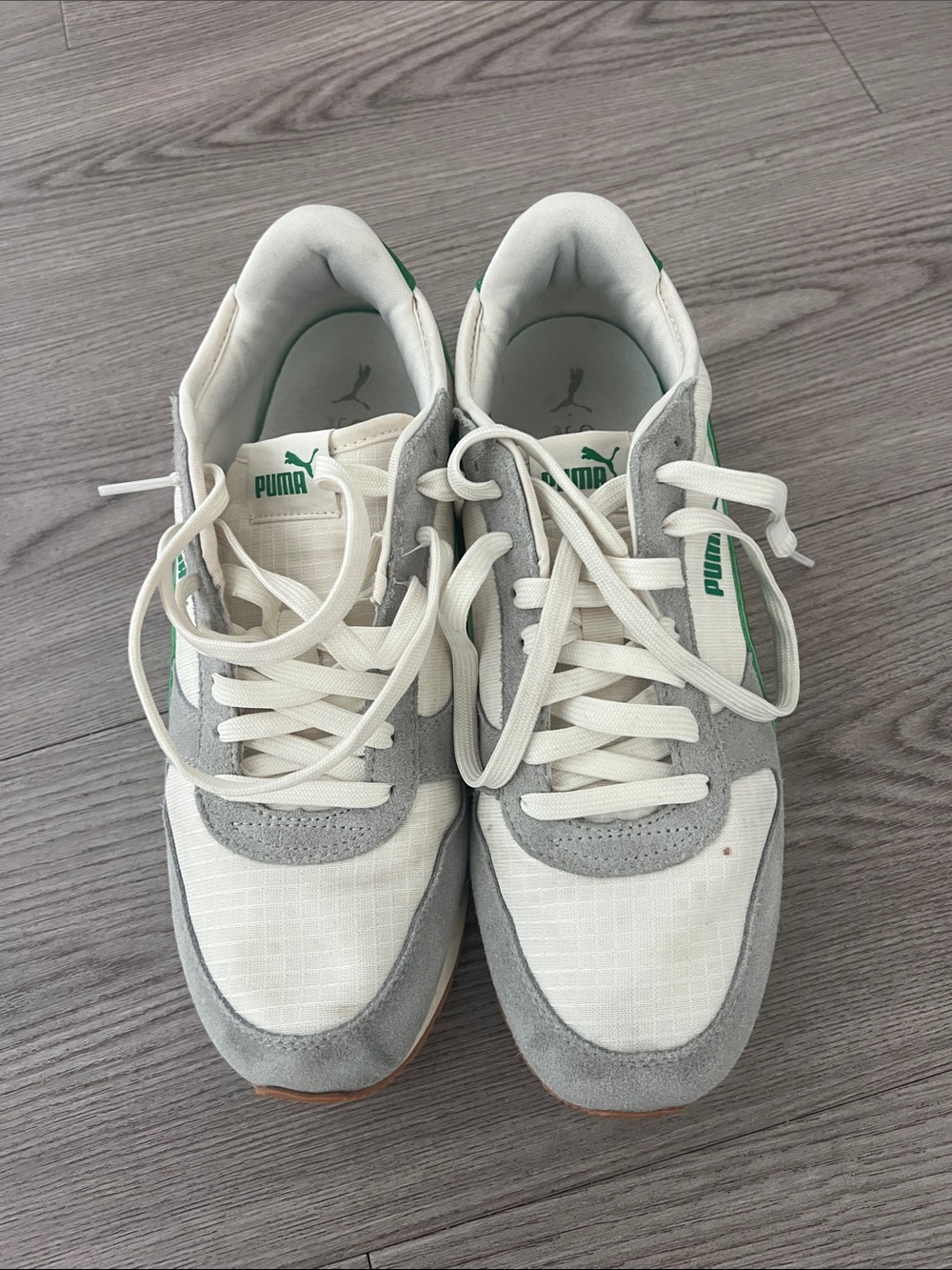 Puma White, Gray & Green Retro Running Sneakers - Picture 2 of 5